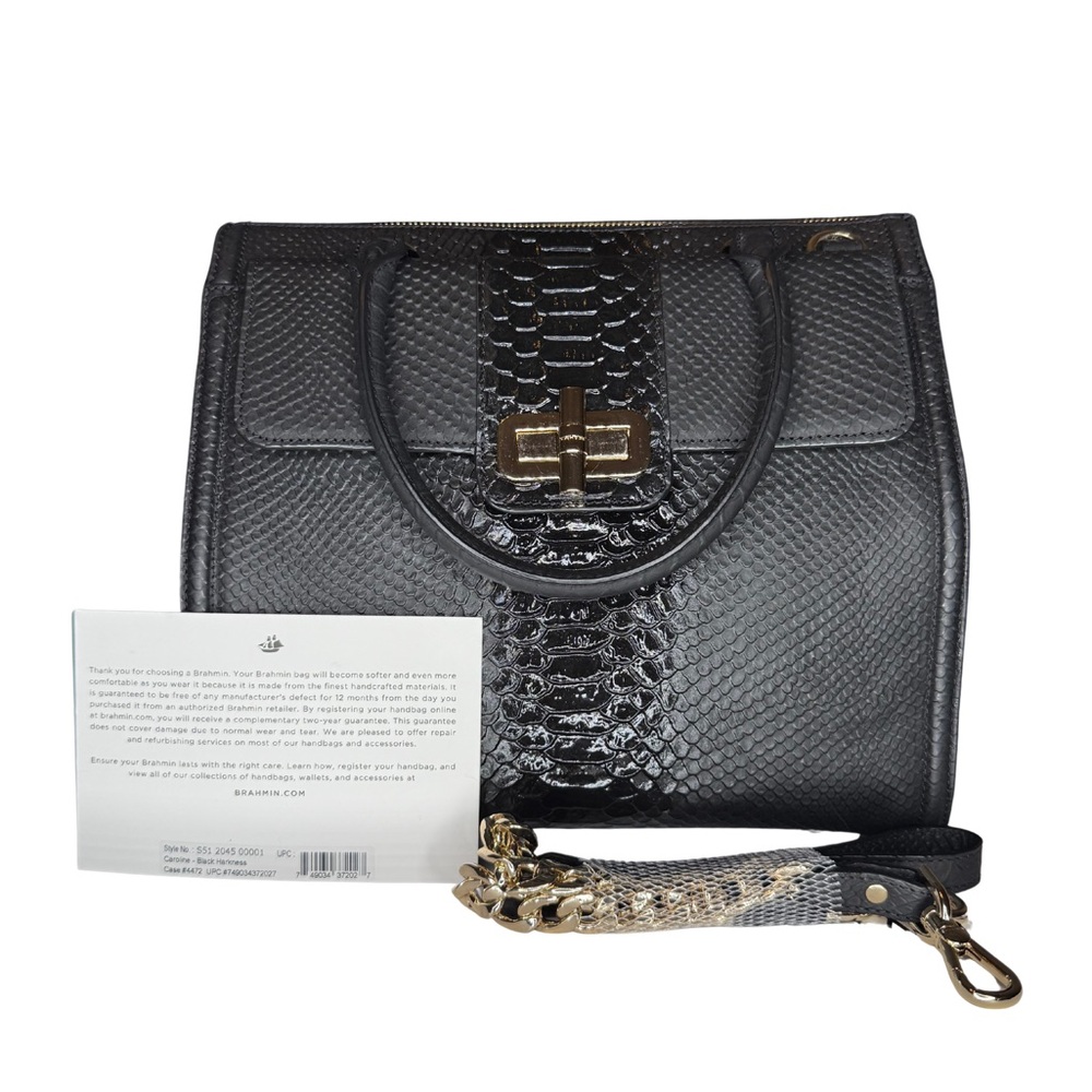 Elegant Brahmin Black Harkness Caroline Satchel with Gold Accents - Picture 3 of 12